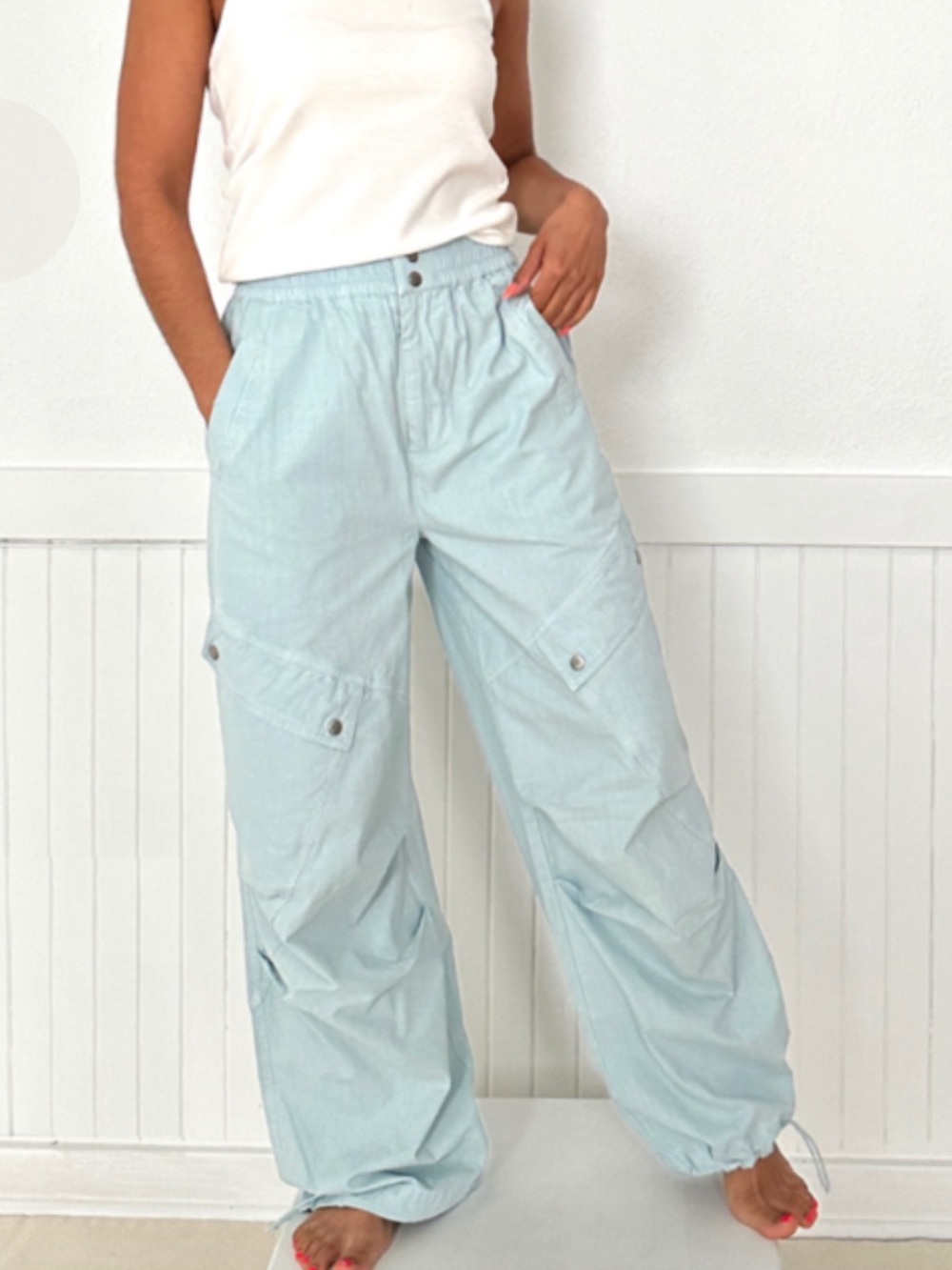 Sea New York Light Blue Wide-Leg Cargo Joggers size small